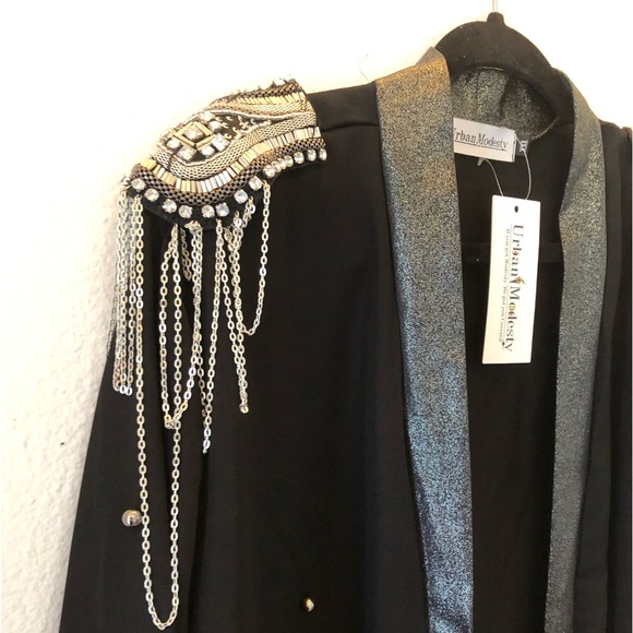 Urban Modesty NWT Size XXL embellished Abaya black Maxi Open front - Picture 3 of 15